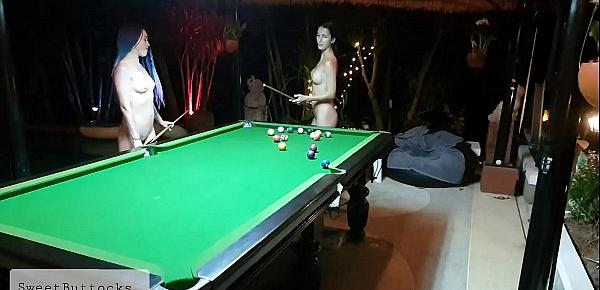  Two naked shameless sluts play billiards